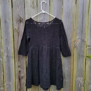 Free People Black Lace Dress Size Small 3/4 Sleeve Midi